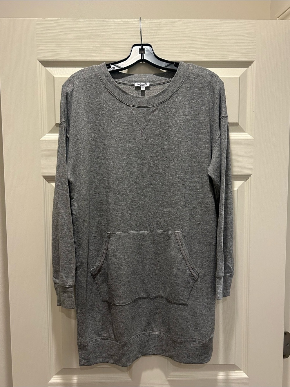 Splendid Gray Crewneck Pullover Dress with Kangaroo Pocket